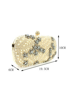 Silver Evening Clutch Bag with Pearl and Strass Embroidery and Floral Pattern