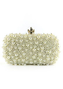 Luxury Evening Clutch Bag Adorned with Delicate Ivory Pearls