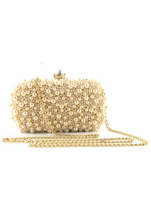 Luxury Evening Clutch Bag Adorned with Delicate Ivory Pearls