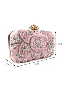 Pale Pink Satin Evening Clutch Bag with Sparkling Strass