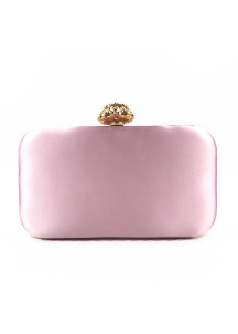 Pale Pink Satin Evening Clutch Bag with Sparkling Strass