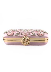 Pale Pink Satin Evening Clutch Bag with Sparkling Strass