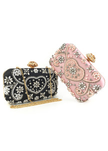 Pale Pink Satin Evening Clutch Bag with Sparkling Strass