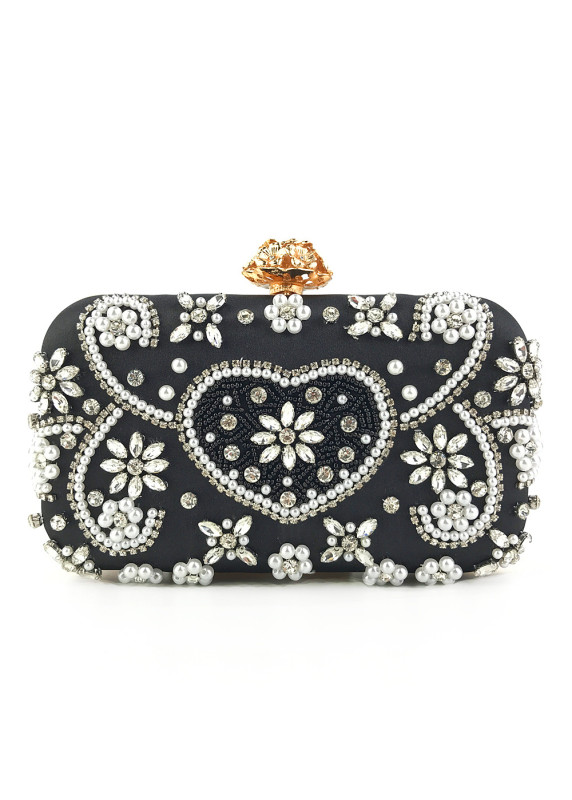 Pale Pink Satin Evening Clutch Bag with Sparkling Strass