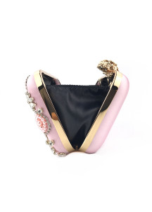 Pale Pink Satin Evening Clutch Bag with Sparkling Strass