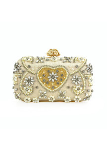 Pale Pink Satin Evening Clutch Bag with Sparkling Strass