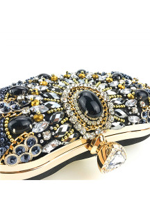 Bolso de Mano de Noche Retro con Strass Negro y Dorado