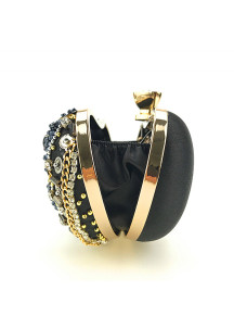 Bolso de Mano de Noche Retro con Strass Negro y Dorado