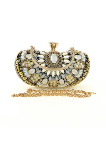 Retro Evening Clutch with Black and Gold Strass