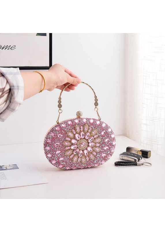 Elegant Evening Clutch Adorned with Sparkling Pink Crystals