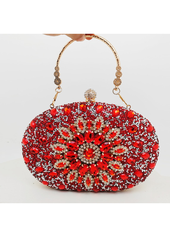 Bolso de Noche Elegante Cubierto de Cristales Rosados Centelleantes