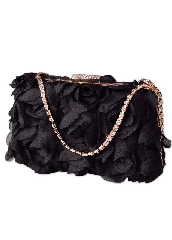 Elegant Evening Clutch with Black Chiffon Flowers