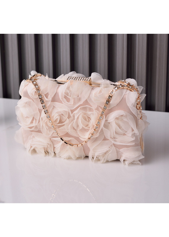 Elegant Evening Clutch with Black Chiffon Flowers