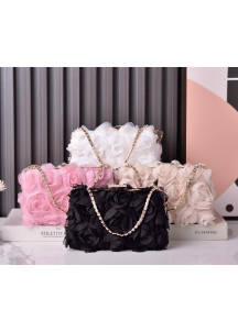 Elegant Evening Clutch with Black Chiffon Flowers