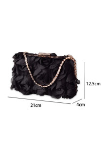 Elegant Evening Clutch with Black Chiffon Flowers