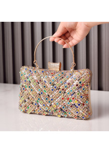 sac à main pochette de soirée luxe entièrement serti de cristaux multicolores