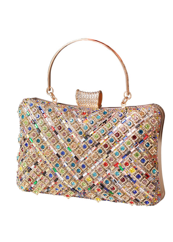 sac à main pochette de soirée luxe entièrement serti de cristaux multicolores