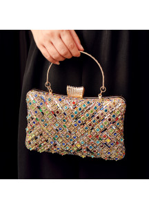 sac à main pochette de soirée luxe entièrement serti de cristaux multicolores