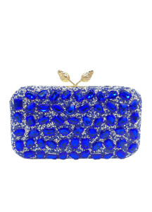 Bolso de Mano de Noche con Piedras de Strass Azul Eléctrico