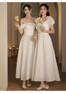 Elegant Ankle-Length White Bridesmaid Dress