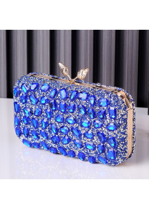 Bolso de Mano de Noche con Piedras de Strass Azul Eléctrico