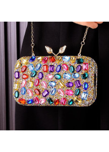 Bolso de Mano de Noche con Piedras de Strass Azul Eléctrico