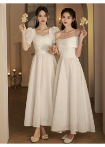 Elegant Ankle-Length White Bridesmaid Dress