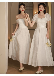 Elegant Ankle-Length White Bridesmaid Dress