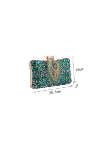 Evening Clutch with Emerald and Gold Strass in Floral Composition