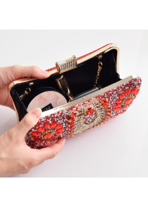 Evening Clutch with Emerald and Gold Strass in Floral Composition