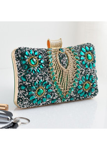 Evening Clutch with Emerald and Gold Strass in Floral Composition