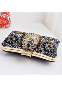 Evening Clutch with Emerald and Gold Strass in Floral Composition