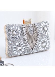 Evening Clutch with Emerald and Gold Strass in Floral Composition