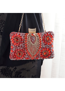 Bolso de Mano de Noche con Strass de Esmeralda y Oro en Composición Floral