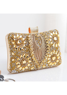 Evening Clutch with Emerald and Gold Strass in Floral Composition