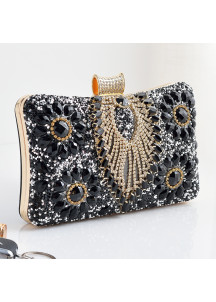 Evening Clutch with Emerald and Gold Strass in Floral Composition