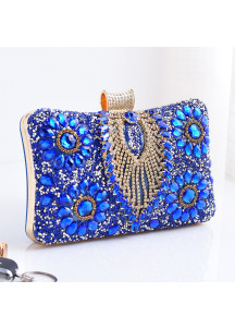 Evening Clutch with Emerald and Gold Strass in Floral Composition