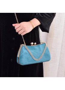 Bolso de Mano de Noche en PU Azul Pato con Cadenas Doradas