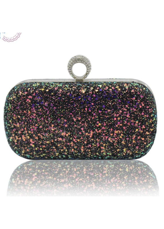 sac à main pochette de soirée recouverte de paillettes multicolores