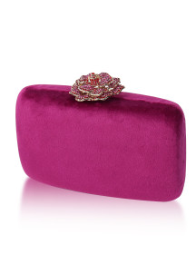 Elegant Rose Fuchsia Velvet Evening Clutch