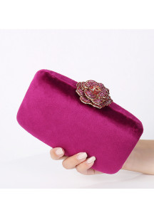 Elegant Rose Fuchsia Velvet Evening Clutch