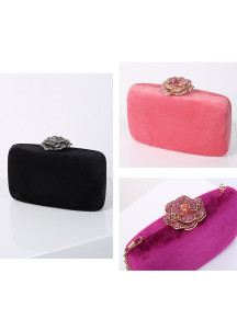 Elegant Rose Fuchsia Velvet Evening Clutch