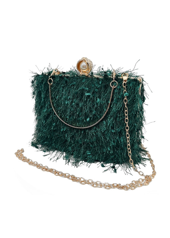 sac à main pochette de soirée en forme de simili plumes irisées de paon