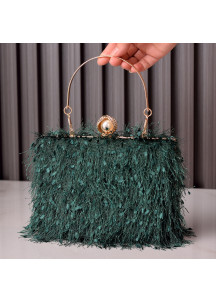 sac à main pochette de soirée en forme de simili plumes irisées de paon