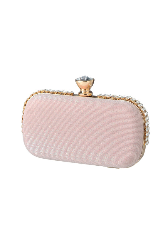 Pale Pink Evening Clutch with Golden Crystal Clasp