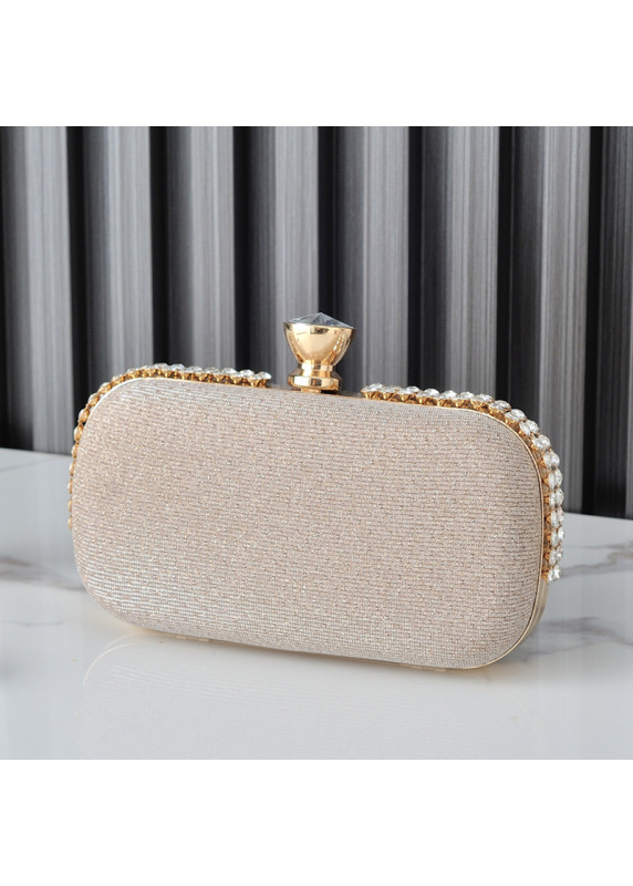 Pale Pink Evening Clutch with Golden Crystal Clasp