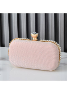 Pale Pink Evening Clutch with Golden Crystal Clasp