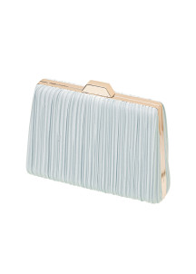 Pale Blue Satin Evening Clutch with Vertical Pleats