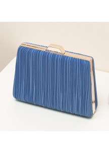 Pale Blue Satin Evening Clutch with Vertical Pleats