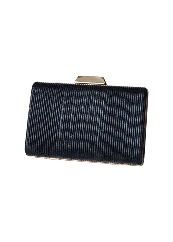 Minimalist Black Rectangular Evening Clutch with Pleated Texture